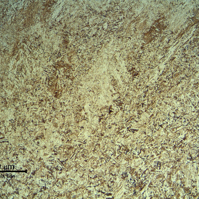 Micrography of the weld metal with columnar grains and reheated and refined grains.