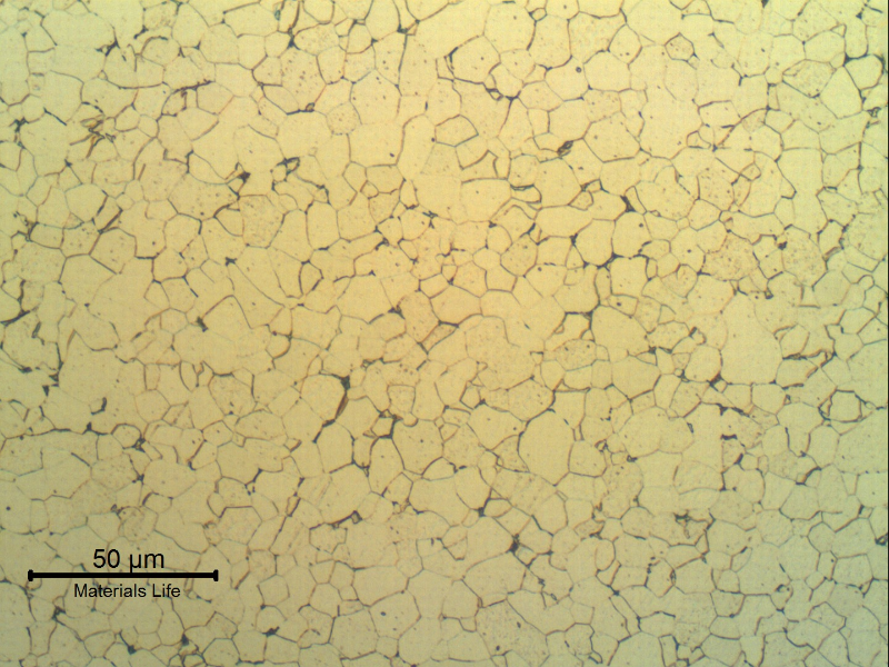 Transverse section of the ring presenting a fully ferritic structure, that presents a hardness level a little higher probably due to a cold forming effect.