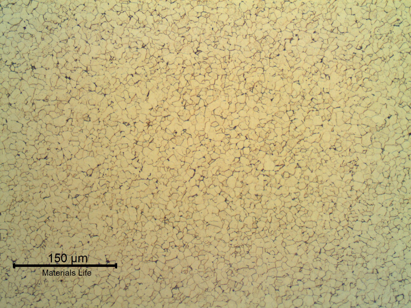 Transverse section of the ring presenting a fully ferritic structure, that presents a hardness level a little higher probably due to a cold forming effect.