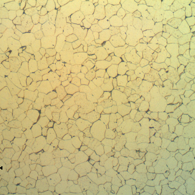 Transverse section of the ring presenting a fully ferritic structure, that presents a hardness level a little higher probably due to a cold forming effect.