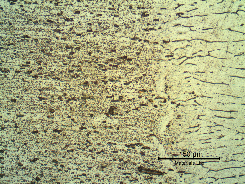 Micrography of the Fusion Line of the AA 3003 pipe, presenting a narrow HAZ.