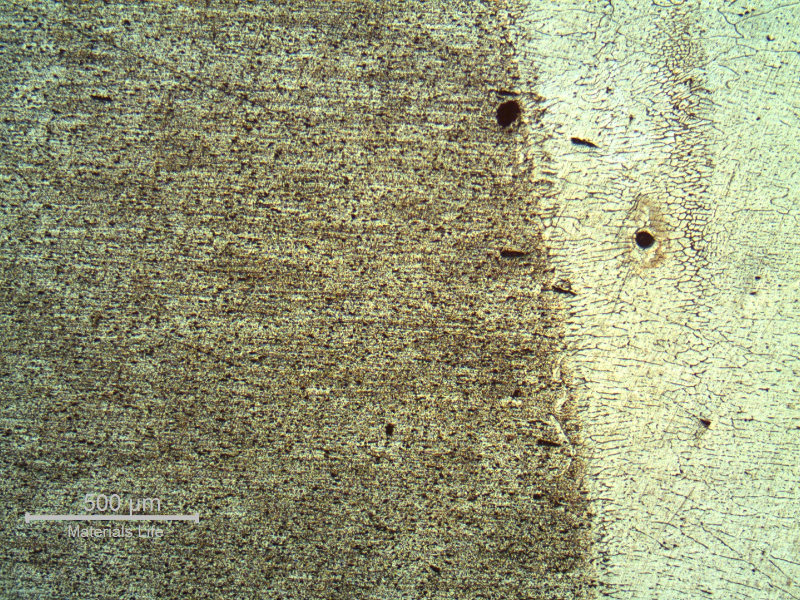 Micrography of the Fusion Line of the AA 3003 pipe, presenting a narrow HAZ.