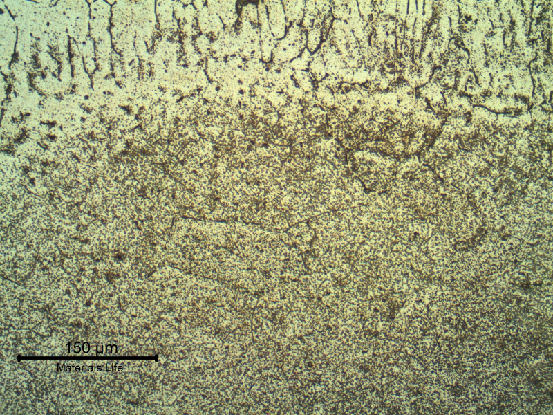 Micrography of the Fusion Line of the AA 6063 pipe, presenting strong precipitation.