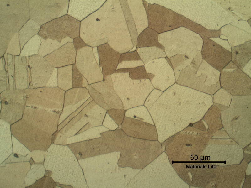 Micrographic detail of the pipe base metal presenting a granular microstructure. Some inclusions are also visible.