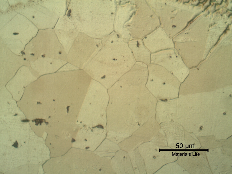 Micrographic detail of the pipe heat affected zone. The fusion line is at the left-top of the picture and the epitaxial grain growth through this line is remarkable.
