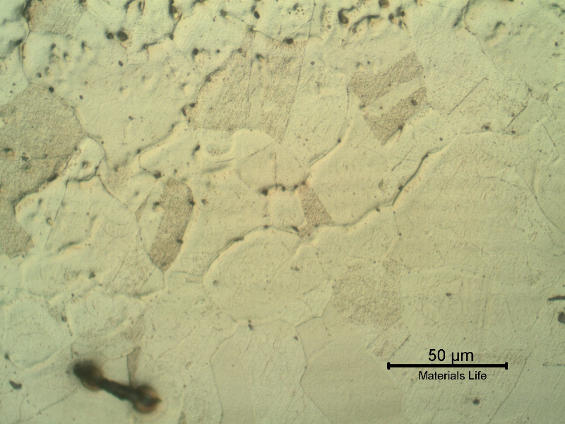 Micrographic detail of the elbow heat affected zone. The weld metal is at the top.