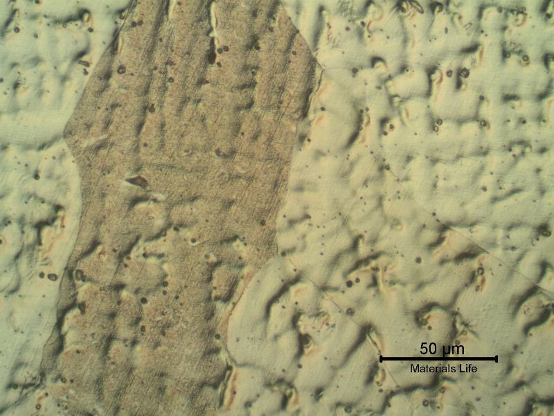 Micrographic detail of the weld metal in the center.