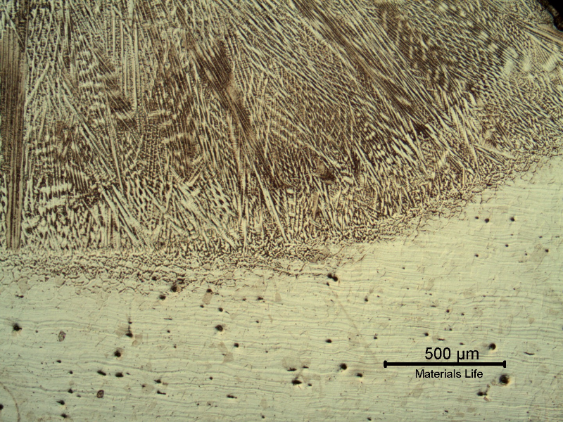 Micrography of the elbow heat affected zone.