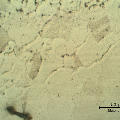 Micrographic detail of the elbow heat affected zone. The weld metal is at the top.