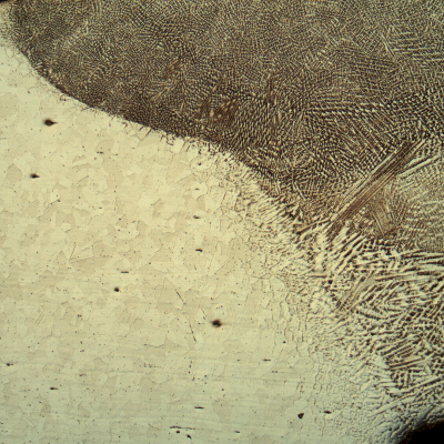 Micrography of the pipe heat affected zone. The weld metal is on the right.