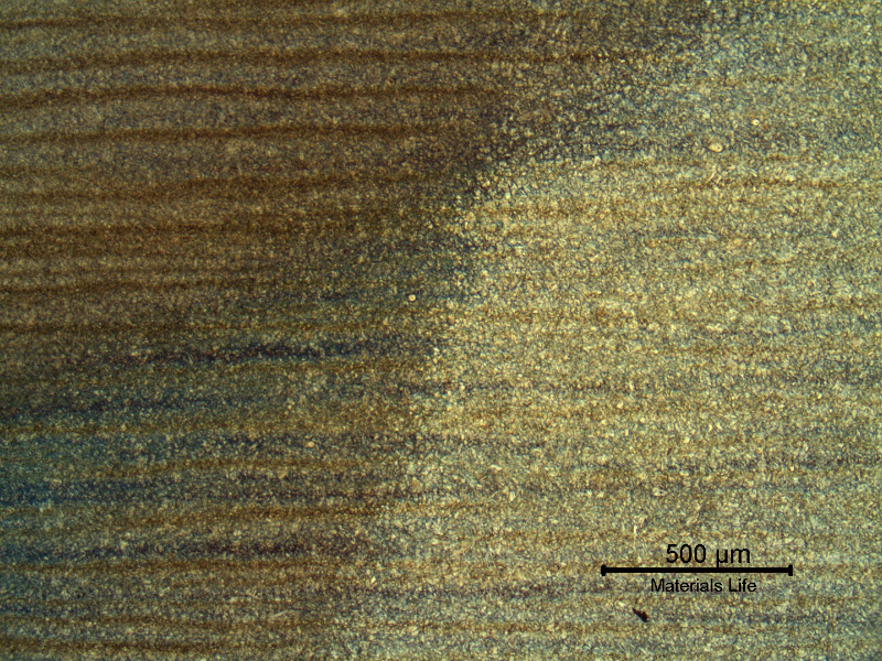 Micrography of the heat affected zone, a little far from the fusion line, close to the base metal.