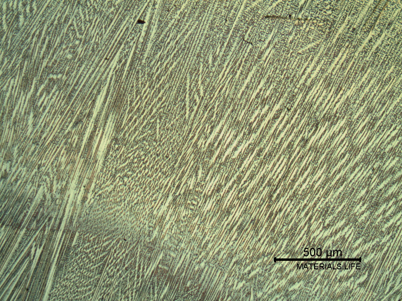 Micrography of the weld metal in the cap pass. Chromic acid, electrolytic etched.