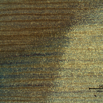 Micrography of the heat affected zone, a little far from the fusion line, close to the base metal.