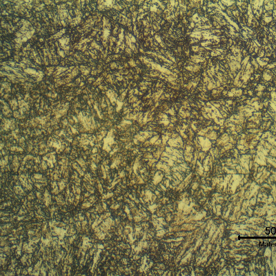 Micrographic detail of the low temperature heat affected zone of the pipe. The intercritical temperature (IC) is evident  in the decorated grain boundaries of the previous austenite.