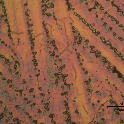Micrographic detail of the weld metal showing a dendritic microstructure.  Chromic acid, electrolytic etched.