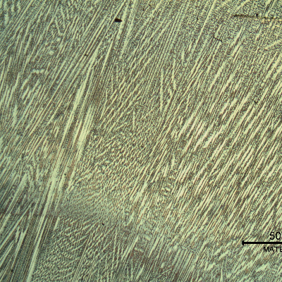 Micrography of the weld metal in the cap pass. Chromic acid, electrolytic etched.