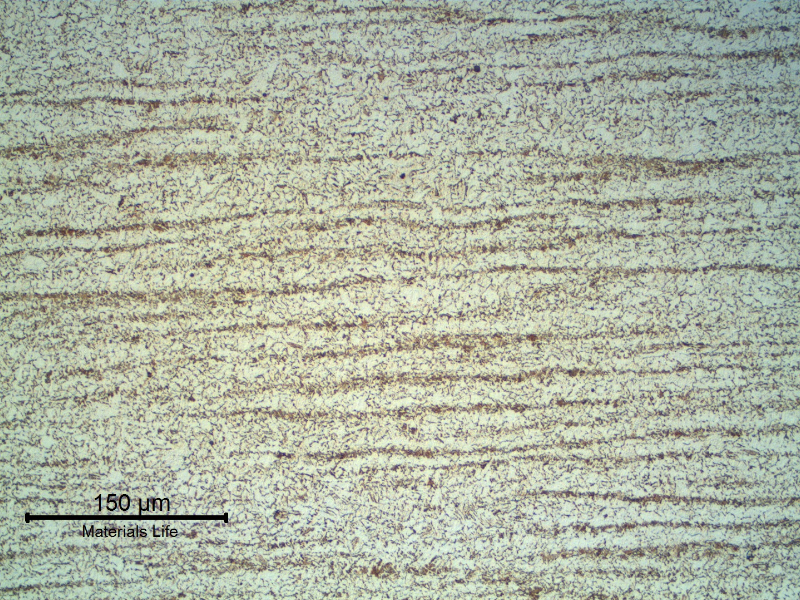 Micrography of the 12 mm plate base metal, carbon-manganese steel. Ferritic-perlitic structure, refined.