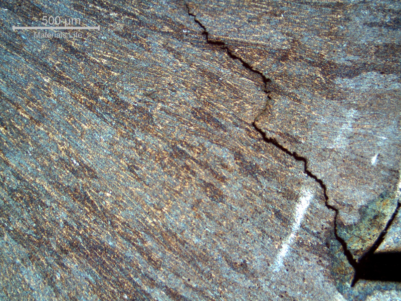 Micrography of the weld metal in a cracked region.