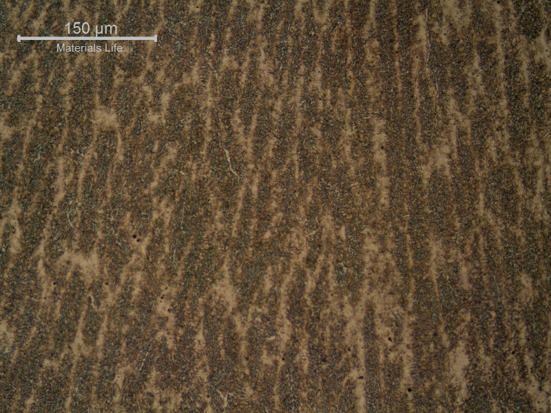 Micrographic detail of the weld metal in a hardened region. Martensitic weld metal presenting hardness level about 370 HV1.