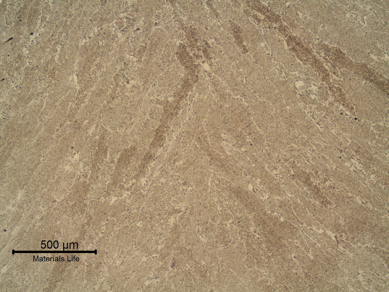 Micrography of the weld metal in the center of the fillet. Typical ferritic structure and typical low carbon chemistry.