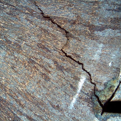 Micrography of the weld metal in a cracked region.
