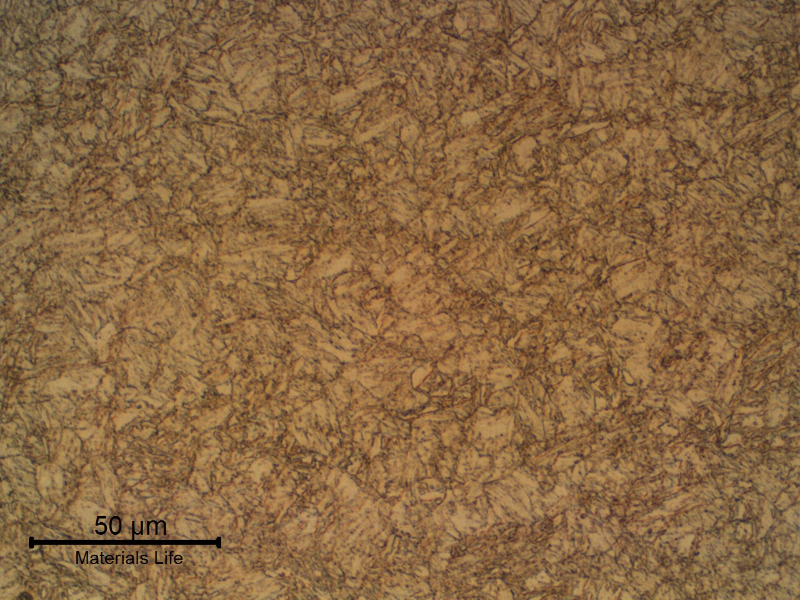 The microstructure of the pipe, presented in a longitudinal section, is an uniform tempered martensite.