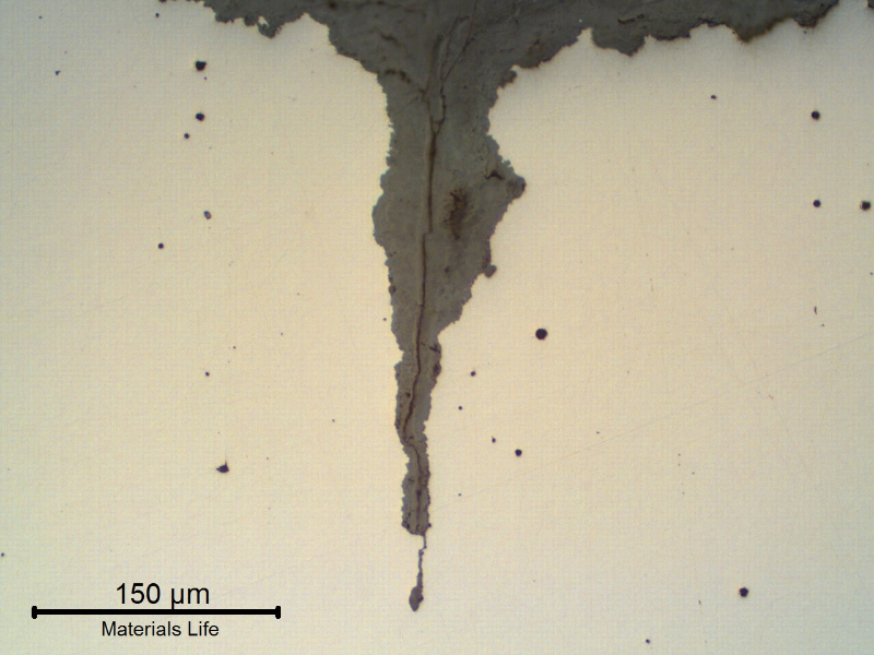 Micrographic detail, in the as polished condition, of the corrosion fatigue crack.
