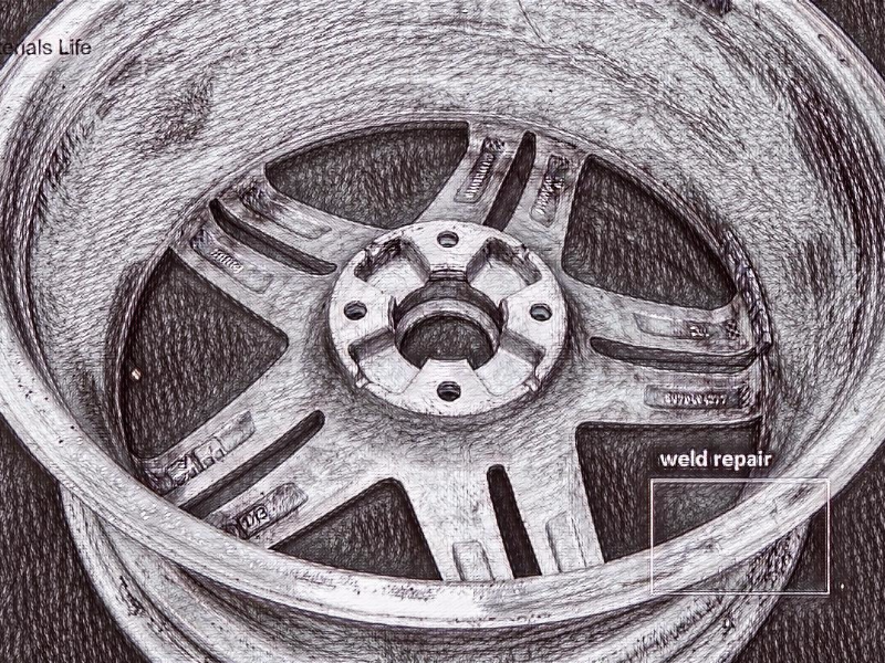 Schematic drawing presenting the position in the rim where the repair by welding was conducted. The region was machined after the welding.