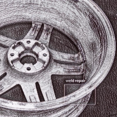 Schematic drawing presenting the position in the rim where the repair by welding was conducted. The region was machined after the welding.