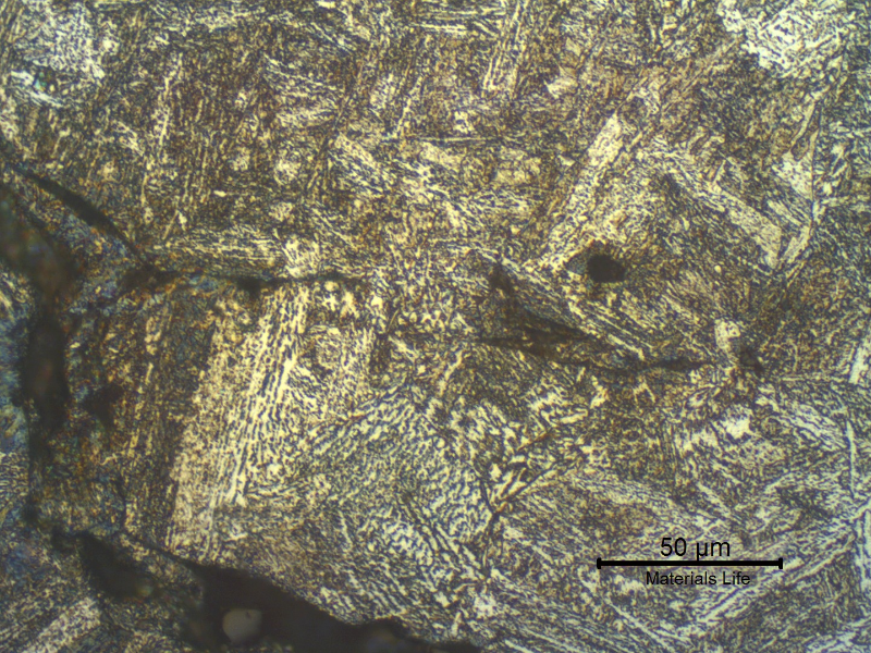 The HAZ presents microcracks at previous austenite grain boundaries.  These regions melted during welding and generated cracks associated to low melting temperature phases.