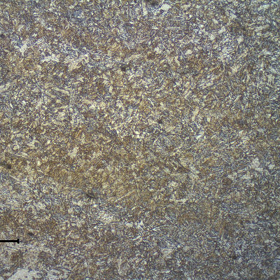 Micrographic detail of the AISI 4130 forging, 5/8" thickness, close to the welded region, in the longitudinal section.