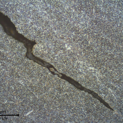 The liquation crack is a hot crack in the base metal (at the HAZ) that induces a solidification crack in the weld metal.
