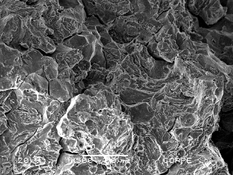 Microscopic aspect of the fracture, in the center of the bolt, presenting partial intergranular fracture micromechanism and partial quase cleavage mechanism.