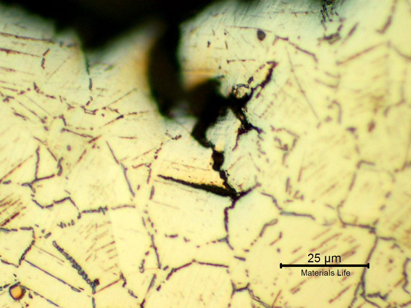 Micrographic detail of the longitudinal section of the stud, at the secondary cracking.