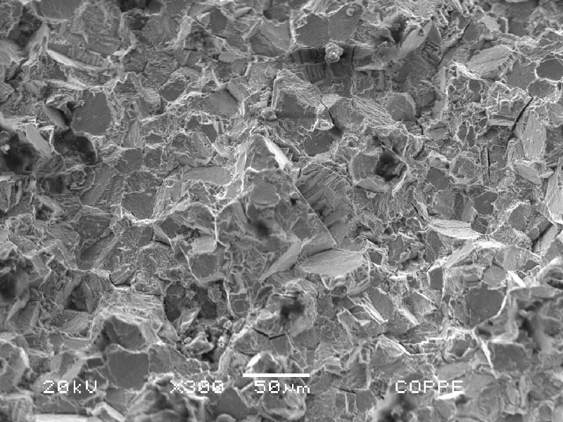 Fractography by SEM, showing intergranular and transgranular fracture micromechanisms.