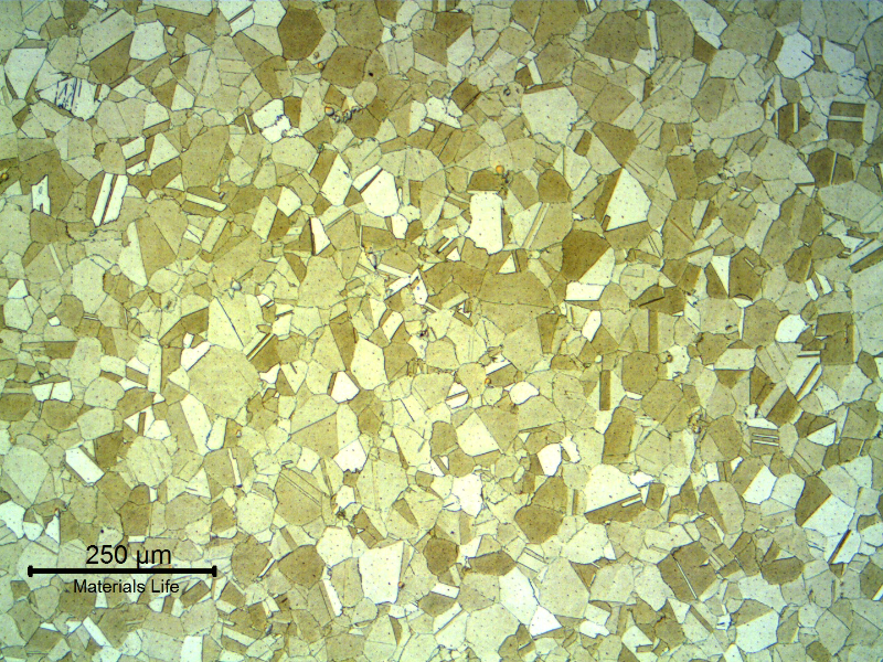 Micrography of the longitudinal section of the forging material, presenting a granular austenite, precipitation hardened.