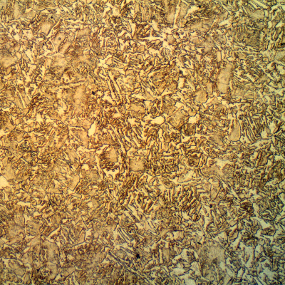 Micrographic detail of the bainitic structure in the center of the pin, that was quenched and tempered after carburizing.