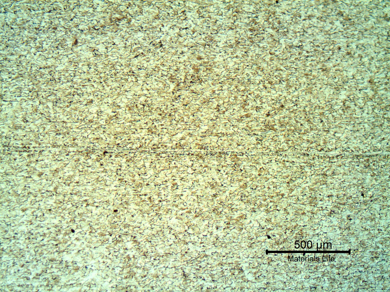 Micrography of a transverse section of the back steel of an engine bearing, presenting a predominantly ferritic structure, strain hardened.