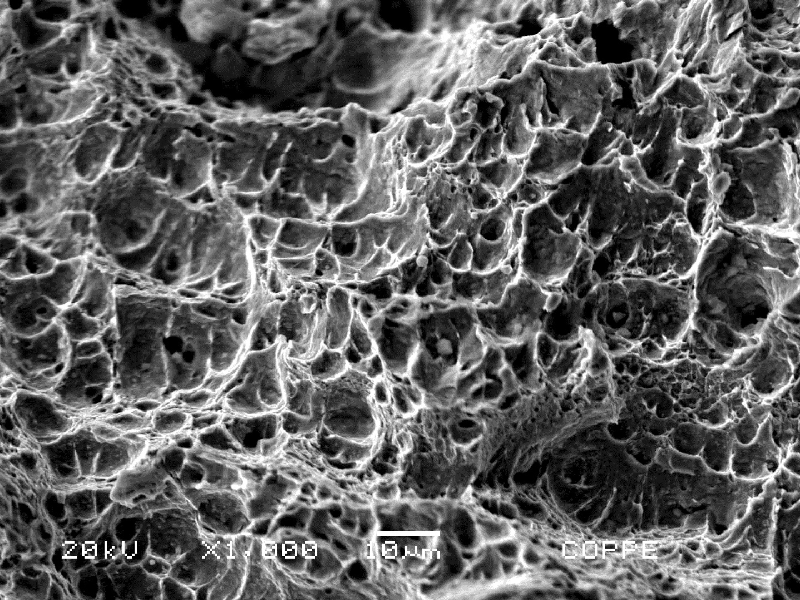 The fractographic analysis of the pin showed ductile final fracture, by dimples.