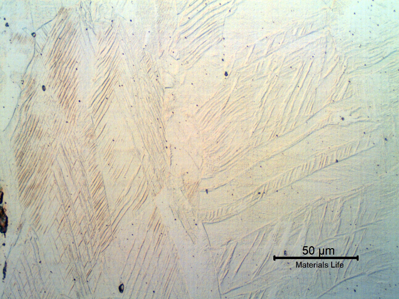 Micrographic detail of the strain hardened austenitic structure in the longitudinal section of the bolt.