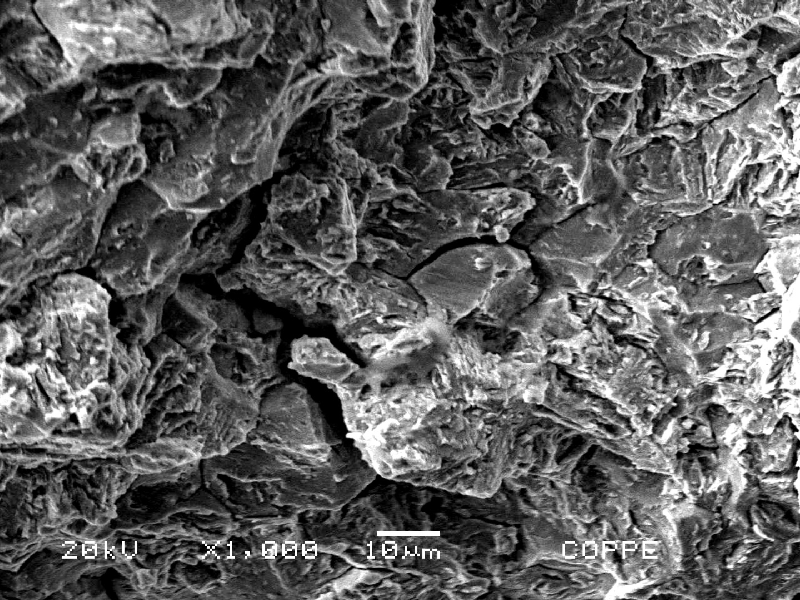 Fractographic analysis of the pin showing several secondary intergranular cracks (in the middle of the figure) and quasecleavage transgranular fracture mechanism.