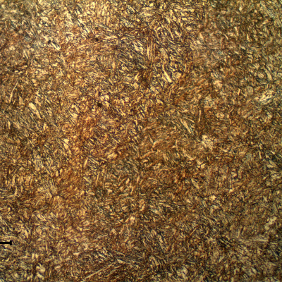 Micrographic detail of the quenched and tempered martensitic structure of the pin tool joint.