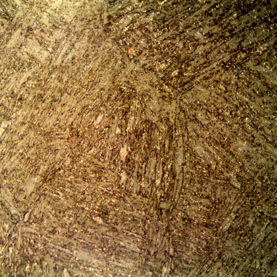 Micrographic detail of the martensitic structure, hardness level about 246HB. Replication technique.