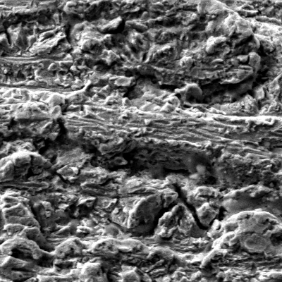 Fractographic detail by SEM of the transgranular micromechanism by quasecleavage in the region where the failure has propagated.