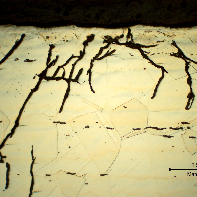 Micrographic detail of the branched cracks at the fitting, close to OD.