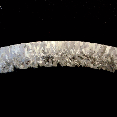 The macrography of a transverse section of the tube removed from service after 6 months, with damage  close to the internal tube surface.  The tube is a 4" diameter and 1/4" thick.