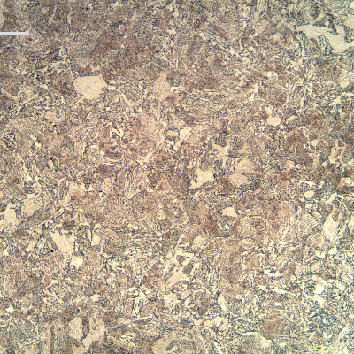 Micrography of the 4130 steel, normalized and tempered. The microstructure is bainitic.