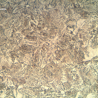 Micrographic detail of the bainitic structure of the 4130 steel, normalized and tempered.