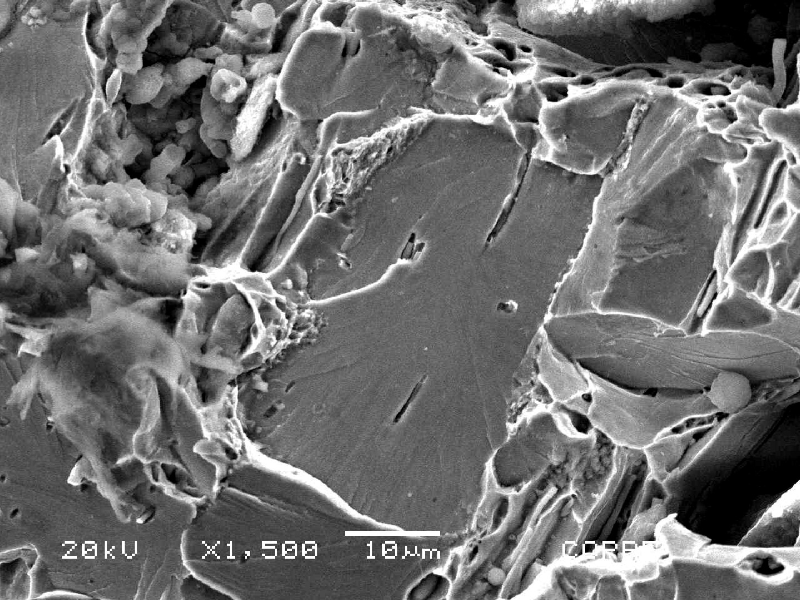 Details of the cleavage fracture in the ferritic structure.
