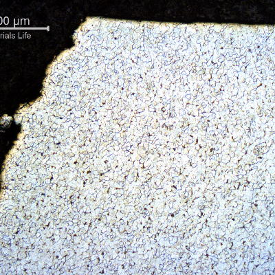 Micrography of a transverse section, perpendicular to the fracture surface, showing lack of plastic deformation during rupture.